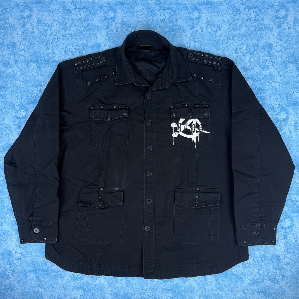 VTG Blac Label Studded Military Shirt Jacket Angels With Those Dirty Faces XXL